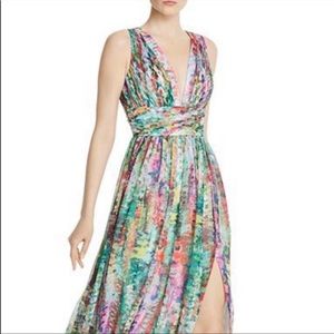 Aidan Aidan Mattox Watercolor Print Chiffon Long Dress